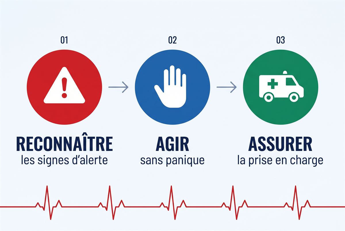 Reconnaître les signes d'alerte, agir sans panique, assurer la prise en charge